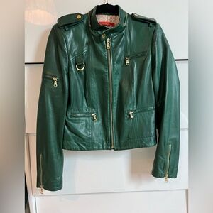 Alice + Olivia Green Lamb Leather Jacket RARE